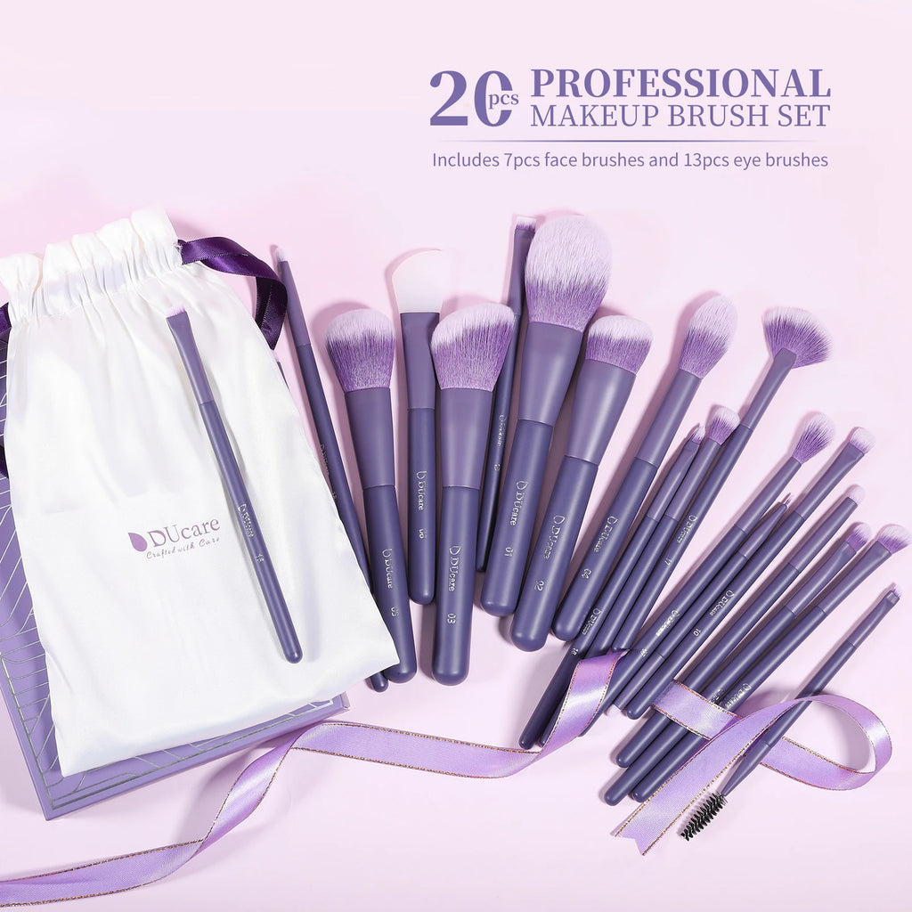 DUcare Purple - Set de 20 Pinceaux Professionnel avec Sac de Rangement